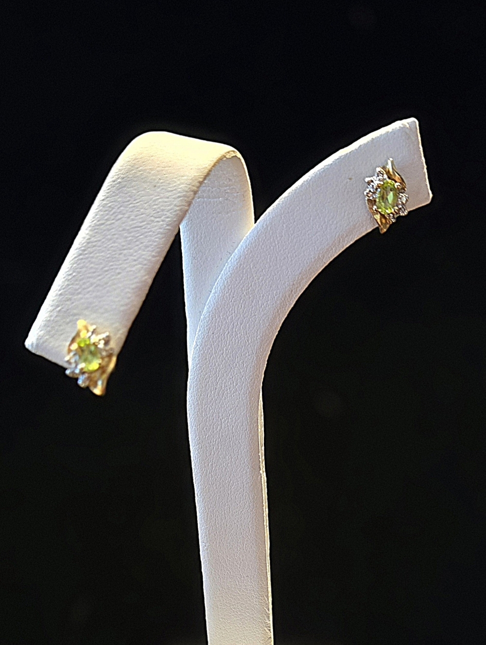 Gold Peridot/ Diamond Stud Earrings